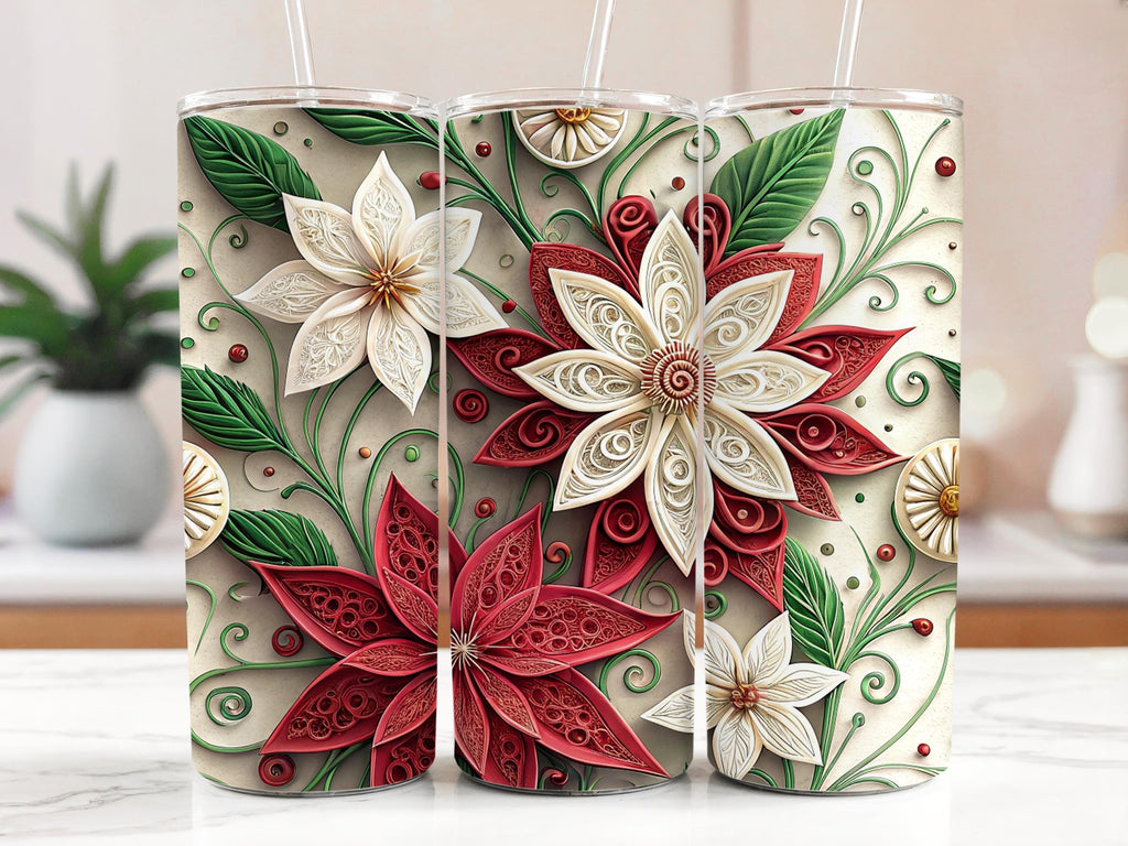 Poinsettia Tumbler Wrap: Christmas Floral Sublimation Design (Digital Download PNG)