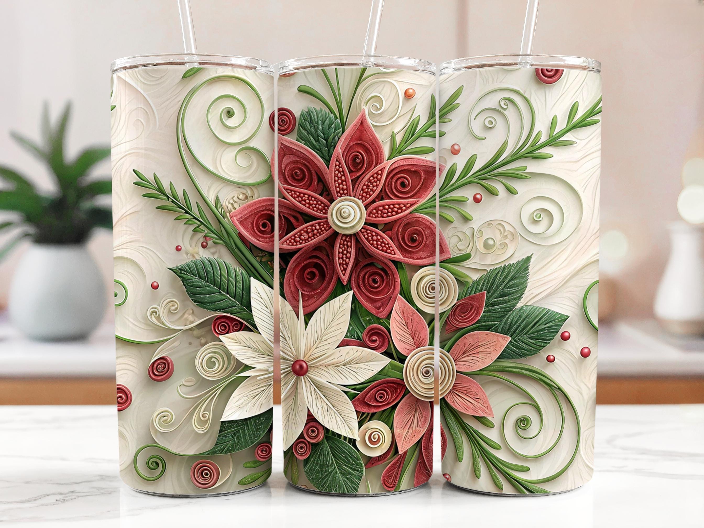 Quilled Floral Tumbler Wrap: 20oz Skinny Tumbler PNG (Digital Download)