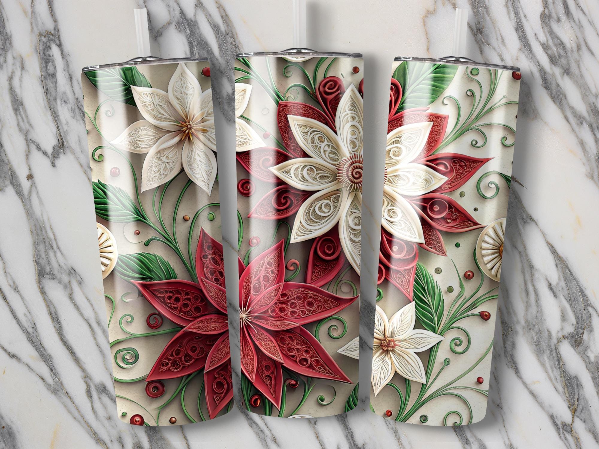 Poinsettia Tumbler Wrap: Christmas Floral Sublimation Design (Digital Download PNG)