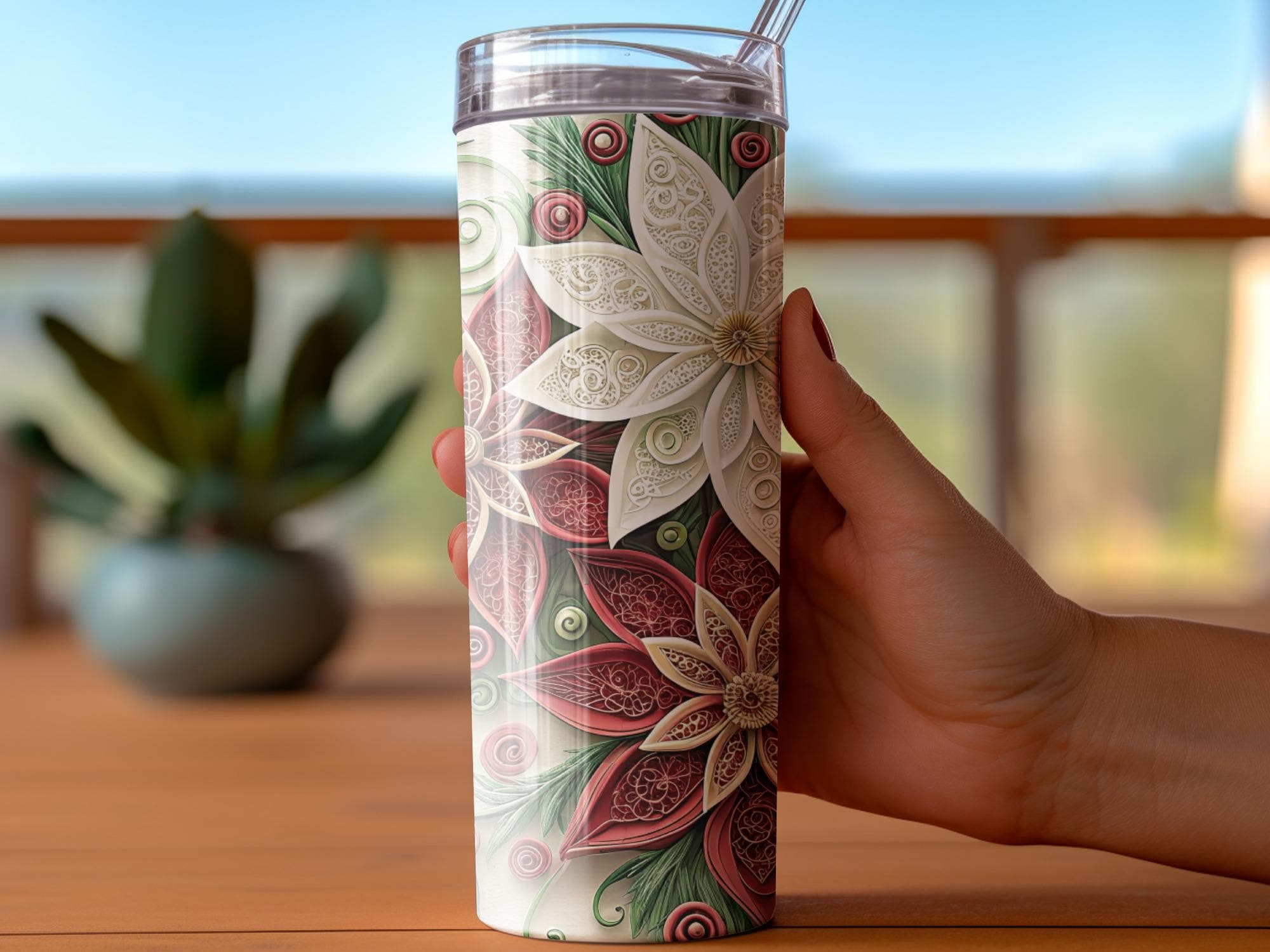 Poinsettia Tumbler Wrap: Floral Christmas Design (Digital Download)