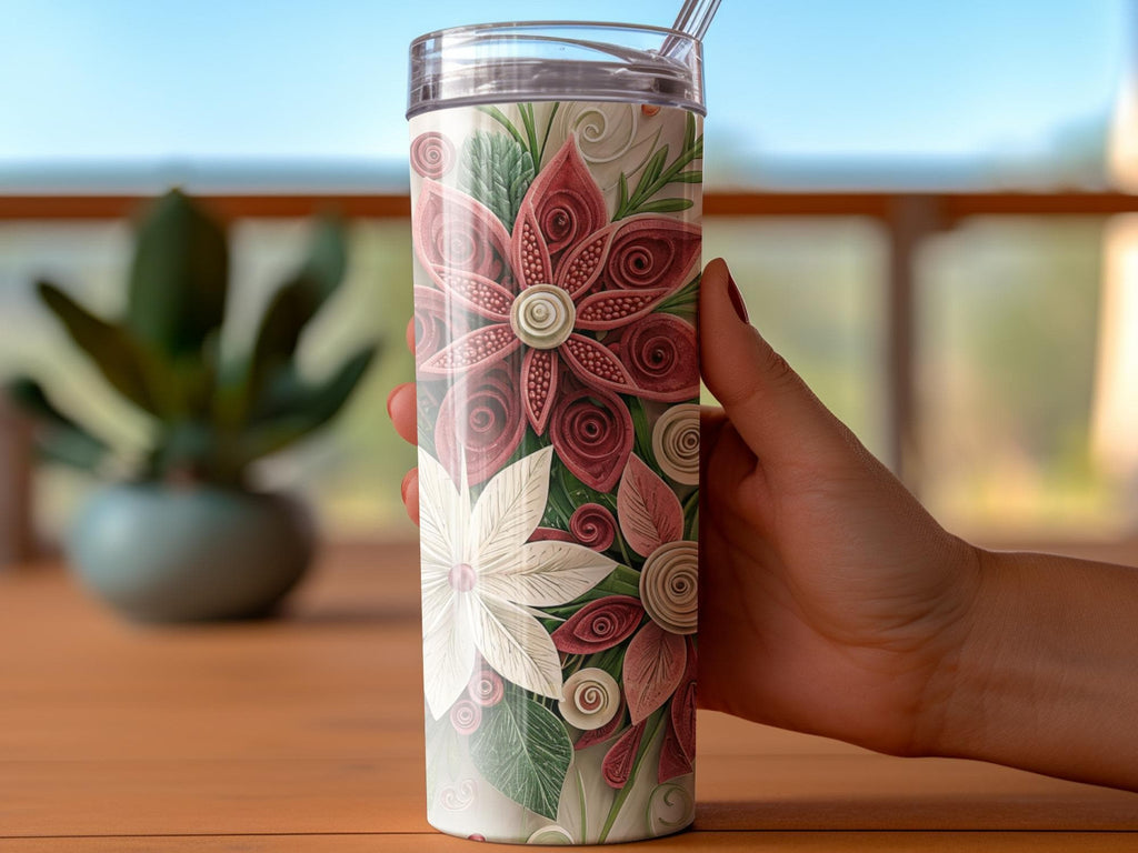 Quilled Floral Tumbler Wrap: 20oz Skinny Tumbler PNG (Digital Download)
