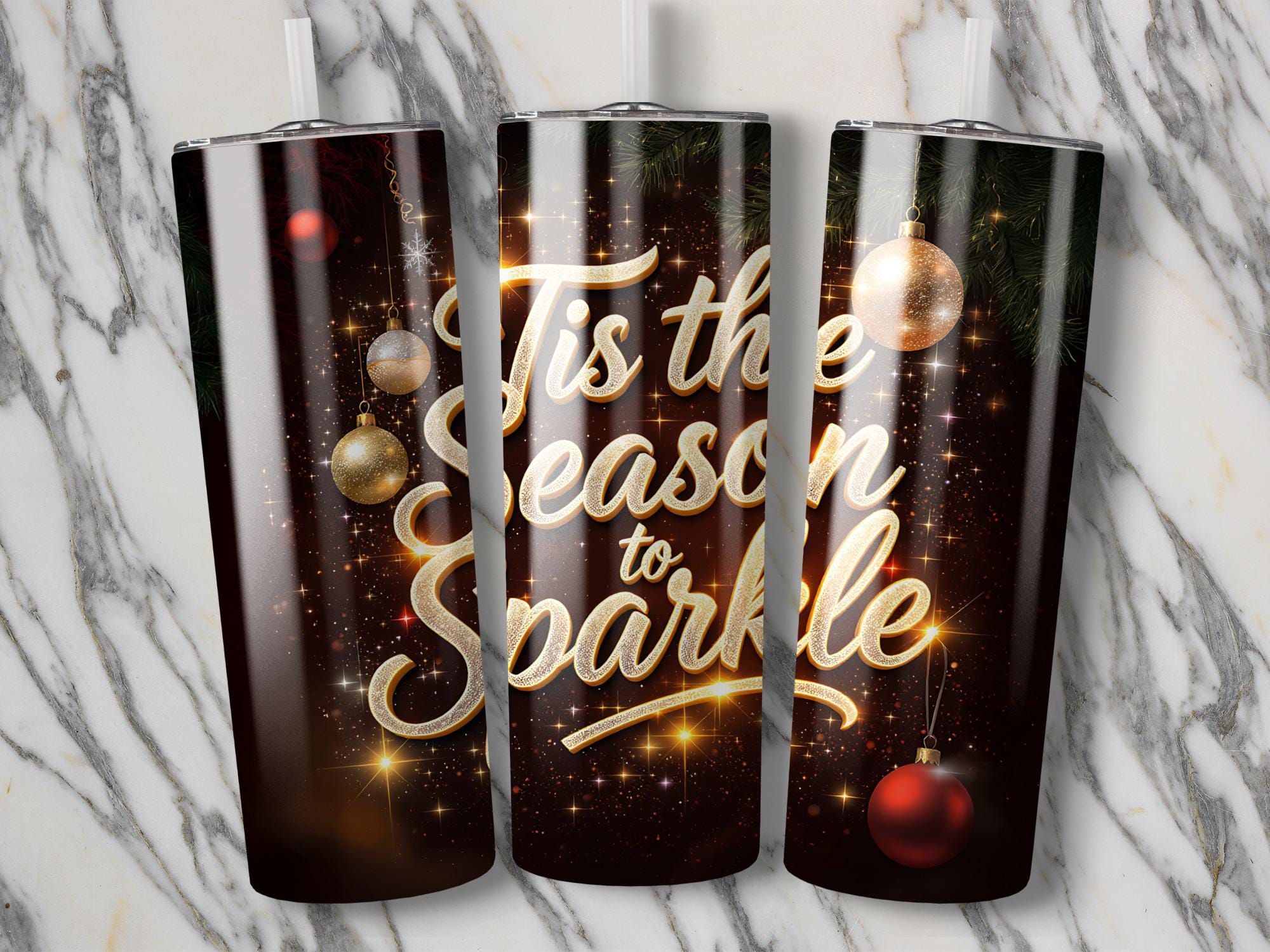 Sparkle Christmas Tumbler Wrap: 'Tis the Season PNG (Digital Download)