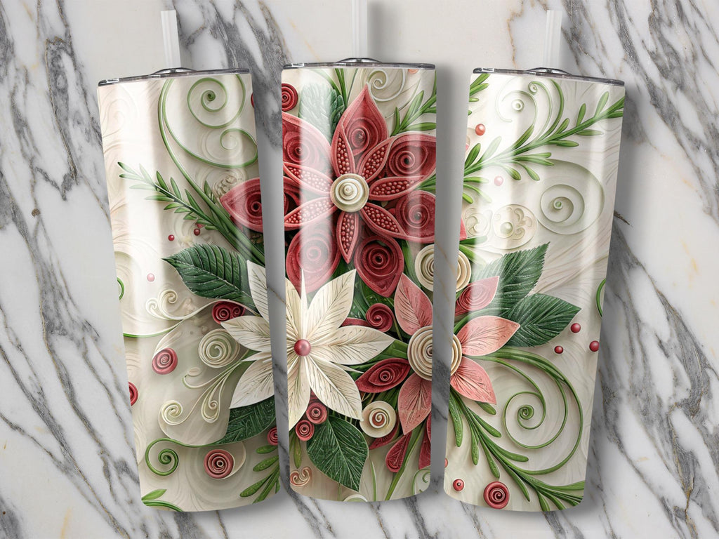 Quilled Floral Tumbler Wrap: 20oz Skinny Tumbler PNG (Digital Download)