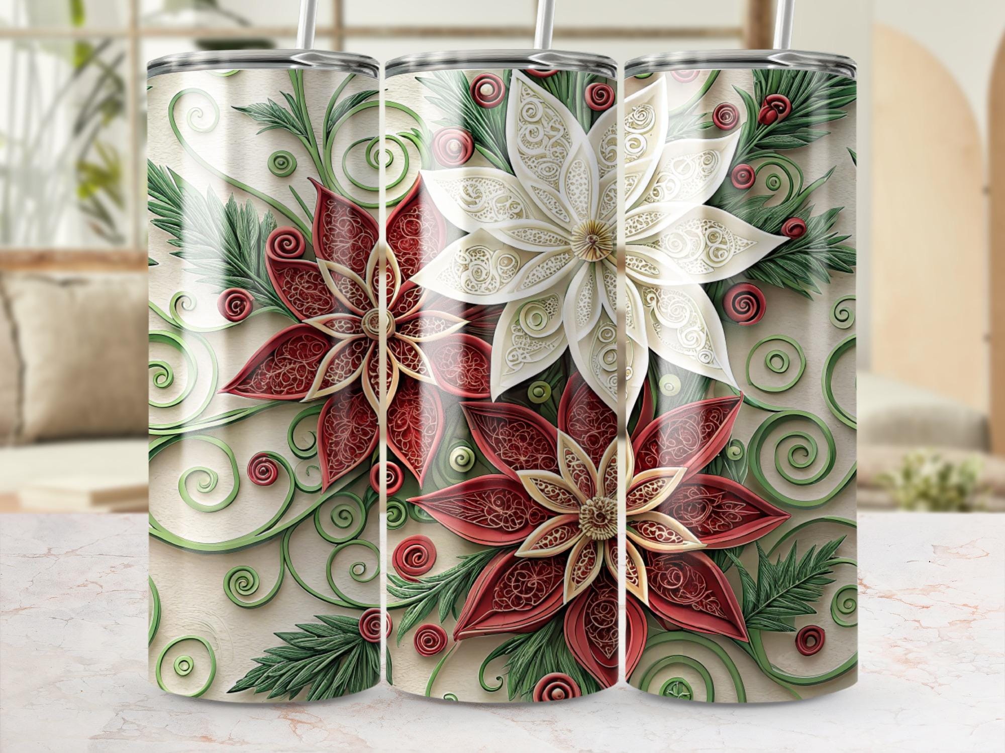 Poinsettia Tumbler Wrap: Floral Christmas Design (Digital Download)