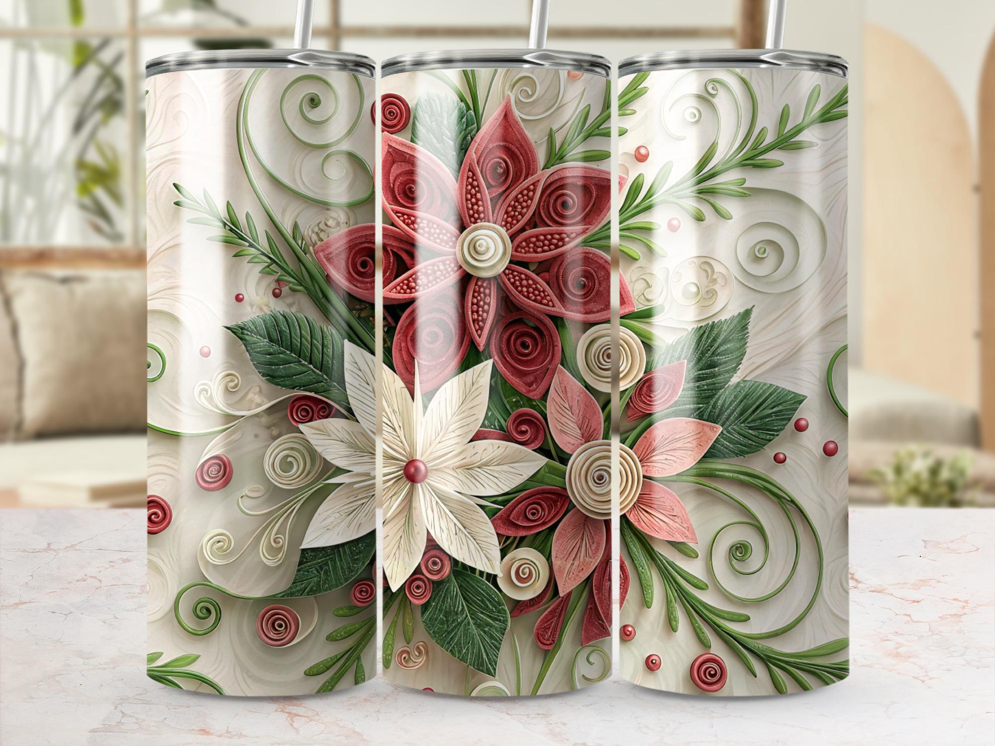 Quilled Floral Tumbler Wrap: 20oz Skinny Tumbler PNG (Digital Download)