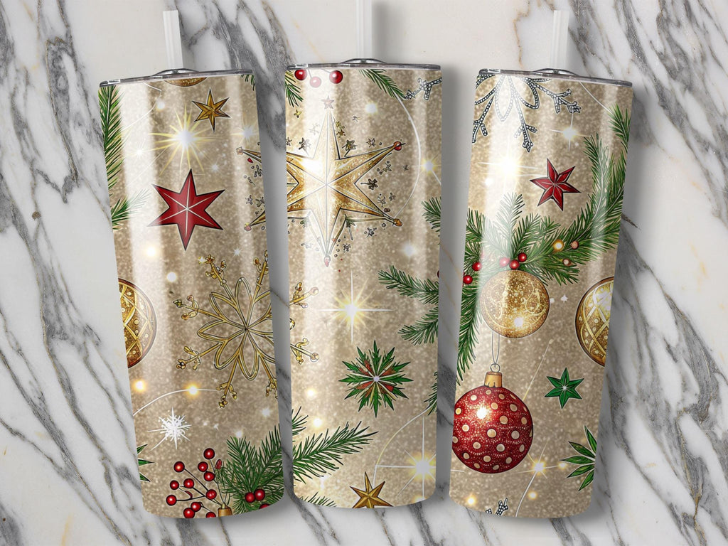 Christmas Ornament Tumbler Wrap: Sparkling Snowflake Sublimation Design (Digital Download)