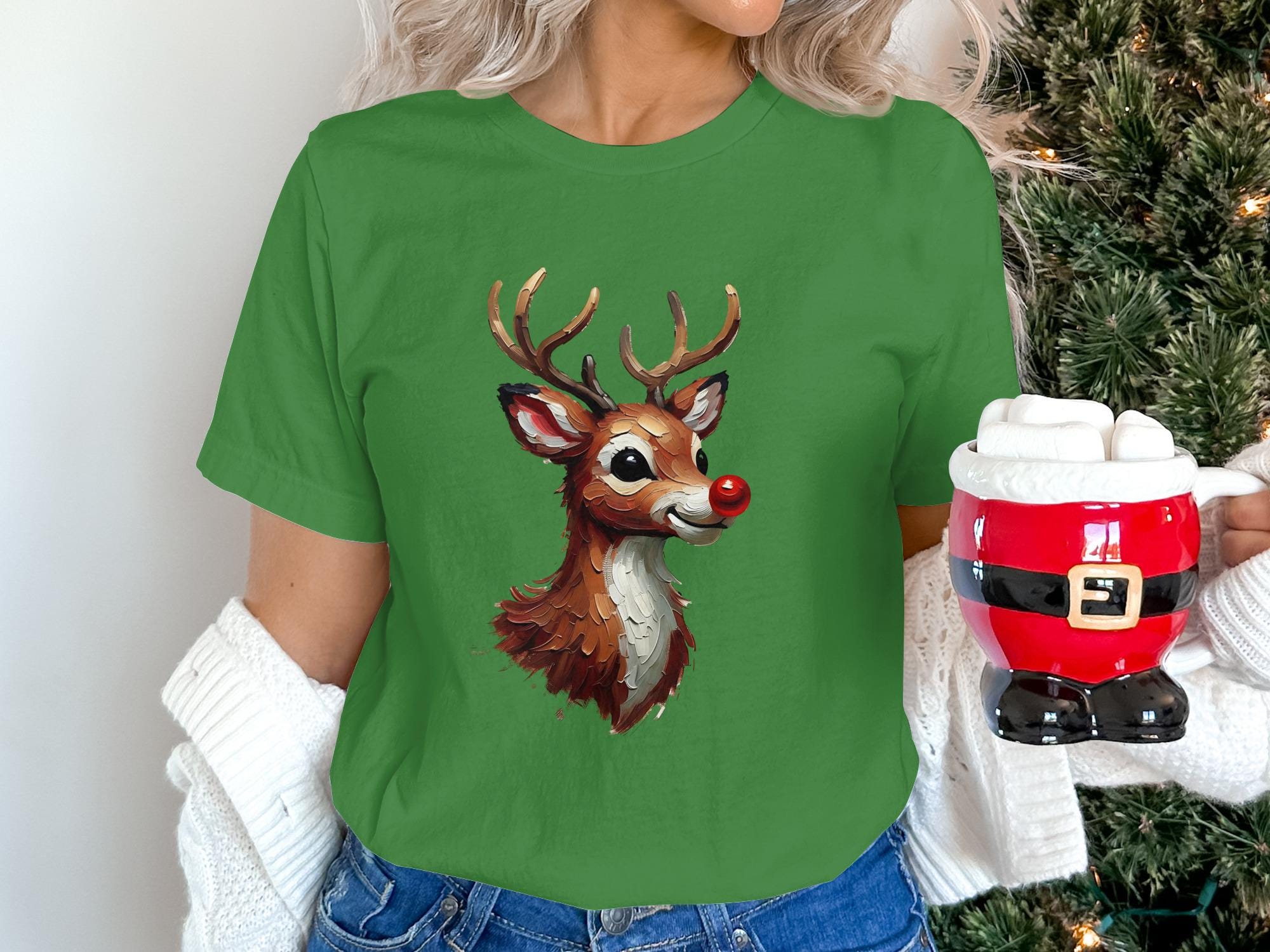 Red Nosed Reindeer Christmas Art: Holiday Printable (Digital File)