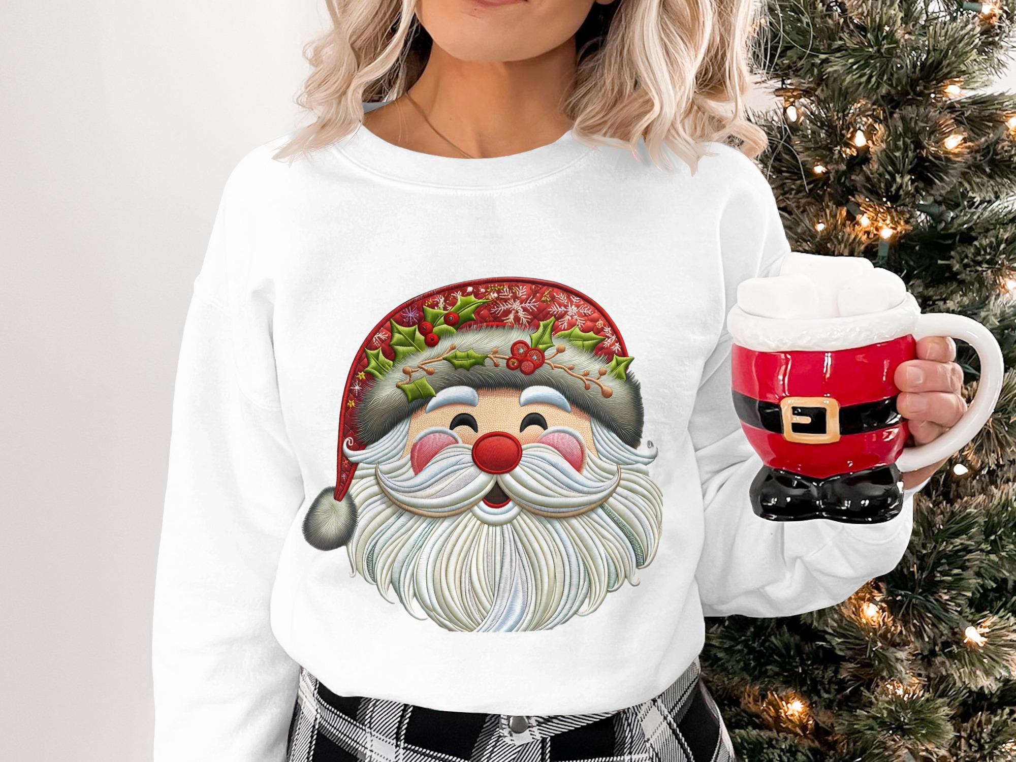 Santa Claus Digital Download, Christmas Face Image, Holiday Printable Art, Festive Decor Clipart, Santa Face Design