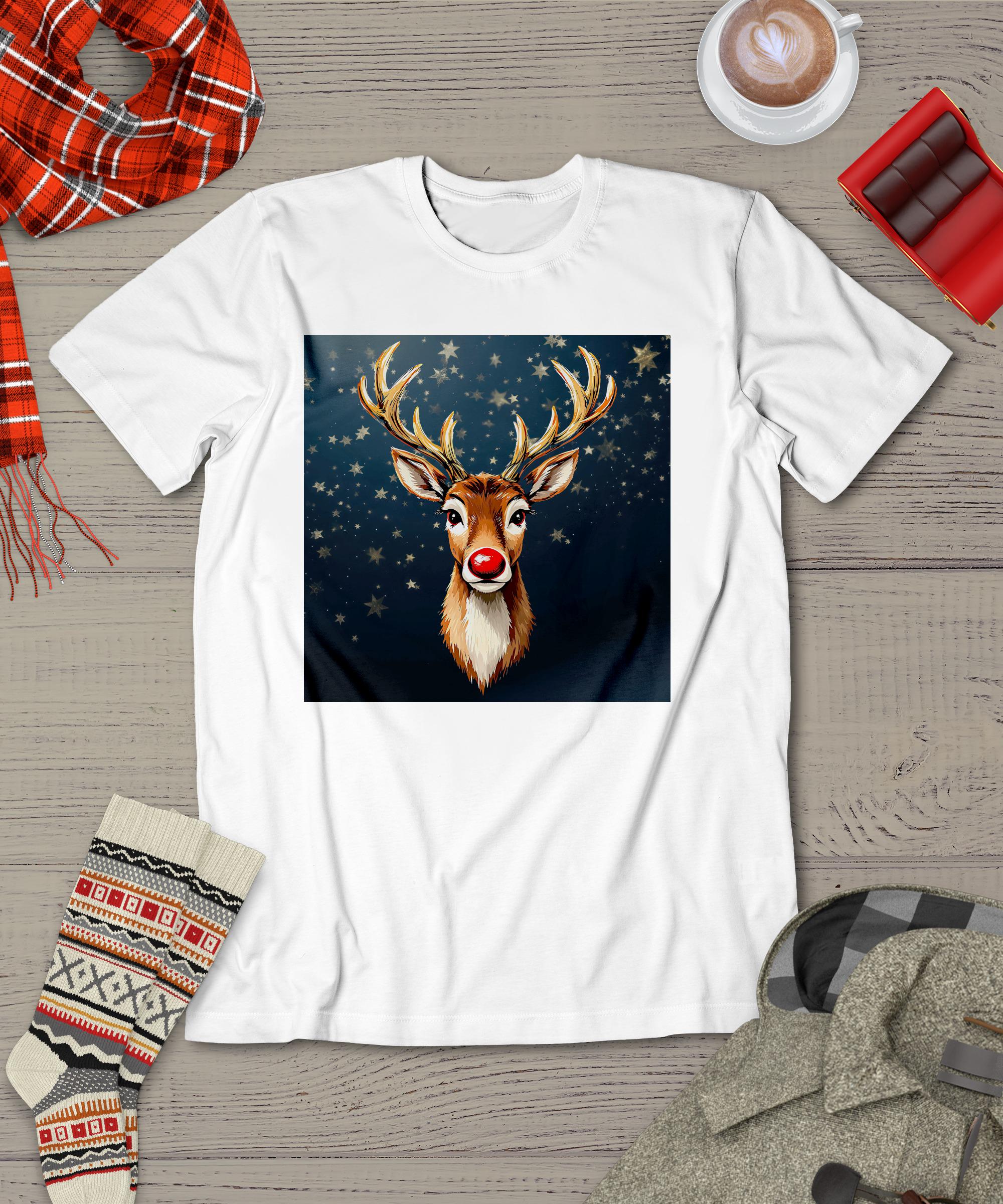 Red Nosed Reindeer Art Print: Christmas Starry Night Illustration (Digital Download)