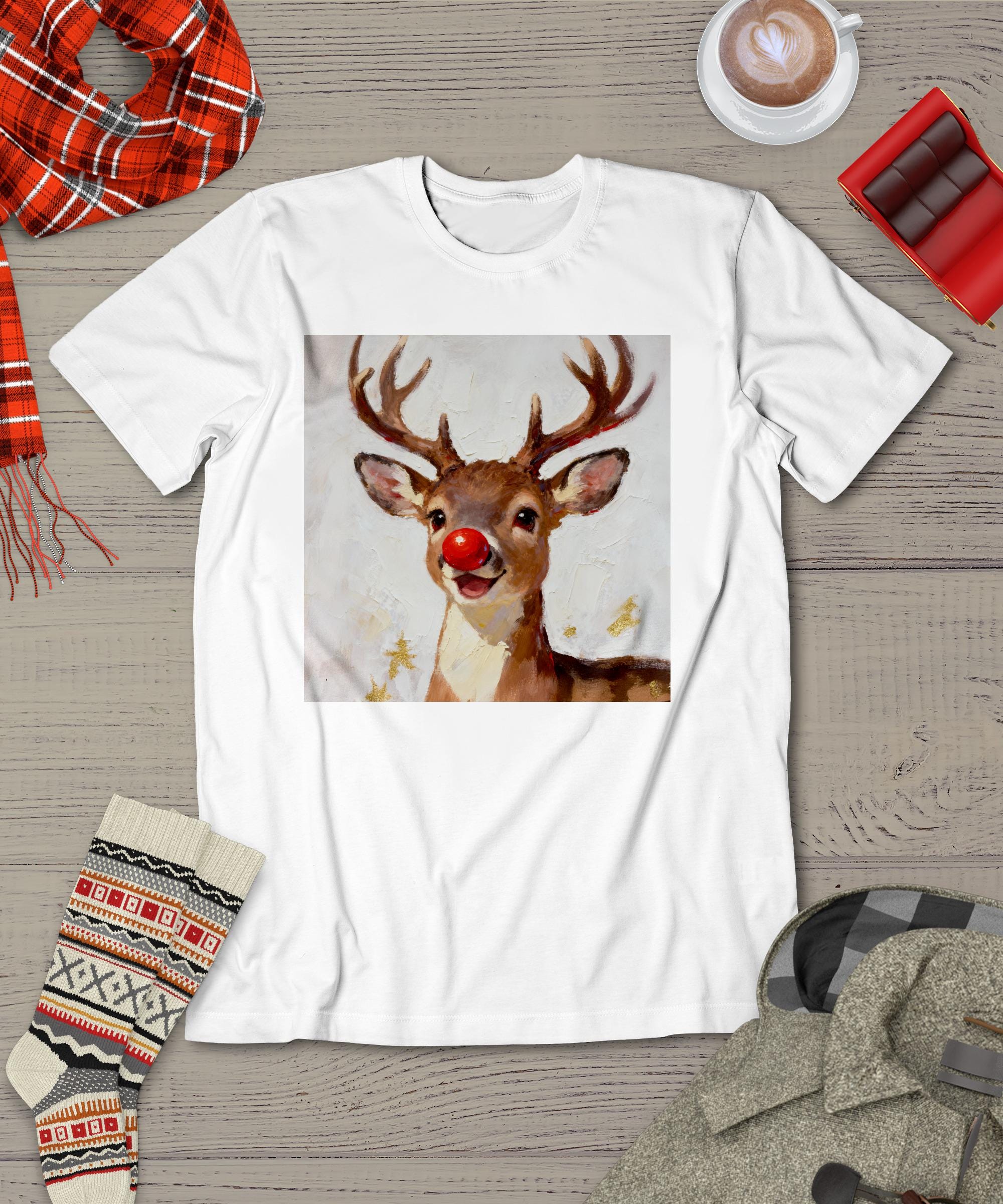 Rudolph Digital Art, Red Nosed Reindeer Print, Cute Christmas Decor, Festive Winter Animal, Holiday Wall Art, Instant Download