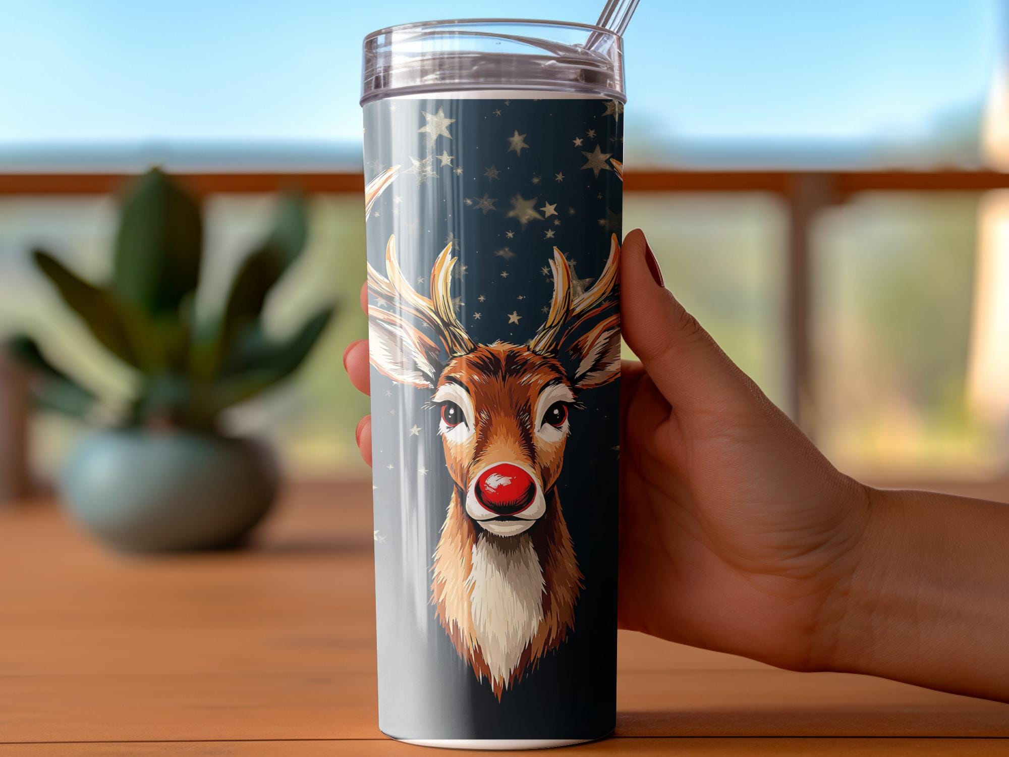 Red Nose Reindeer Tumbler Wrap: Christmas Deer PNG (Digital Download)