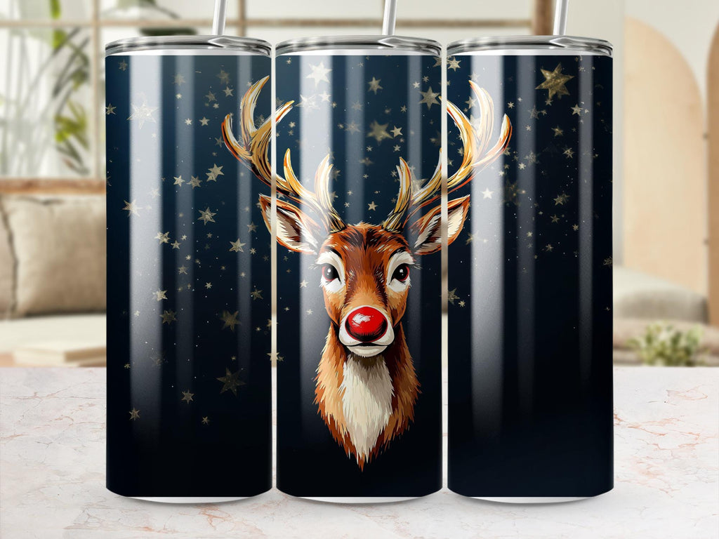 Red Nose Reindeer Tumbler Wrap: Christmas Deer PNG (Digital Download)