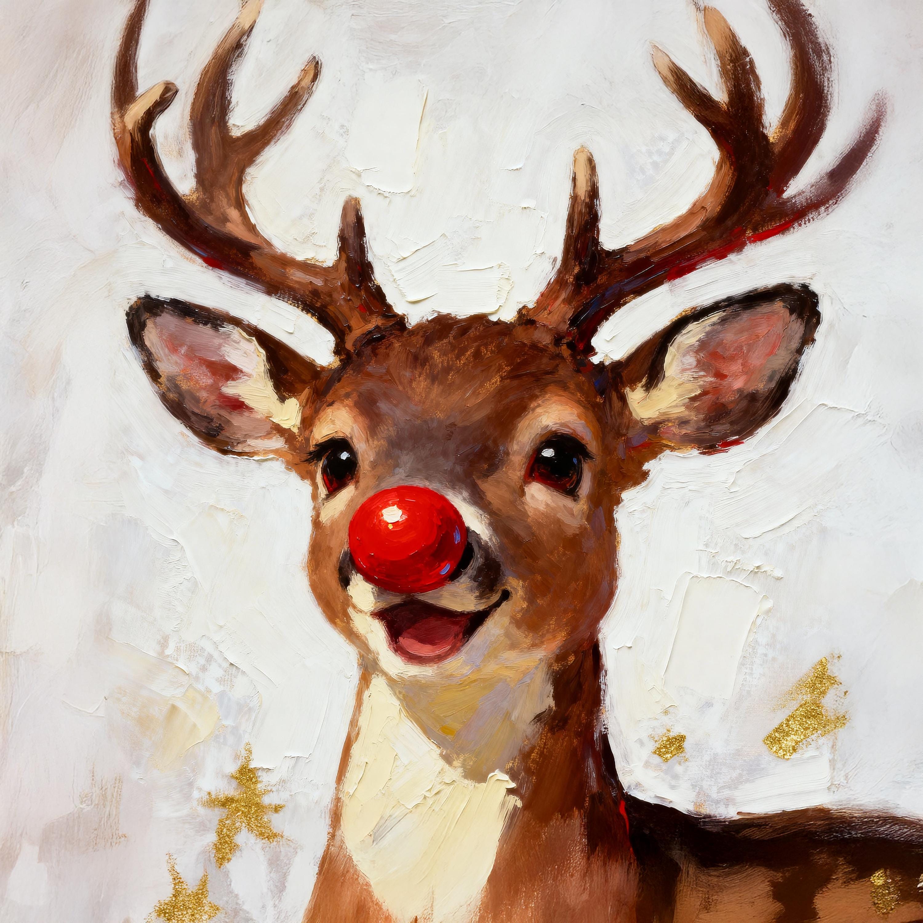 Rudolph Digital Art, Red Nosed Reindeer Print, Cute Christmas Decor, Festive Winter Animal, Holiday Wall Art, Instant Download