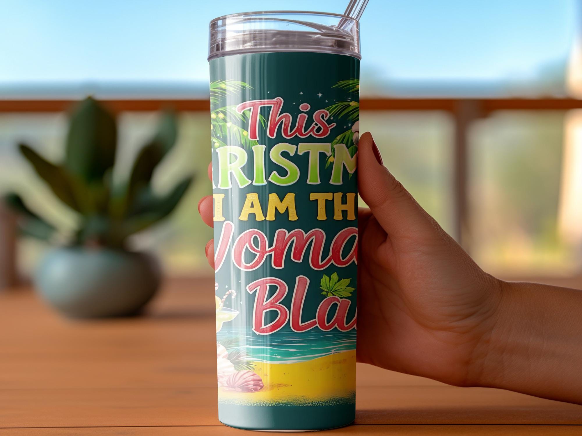 Parrot Santa Hat Tumbler Wrap: Tropical Christmas Design (Digital Download)