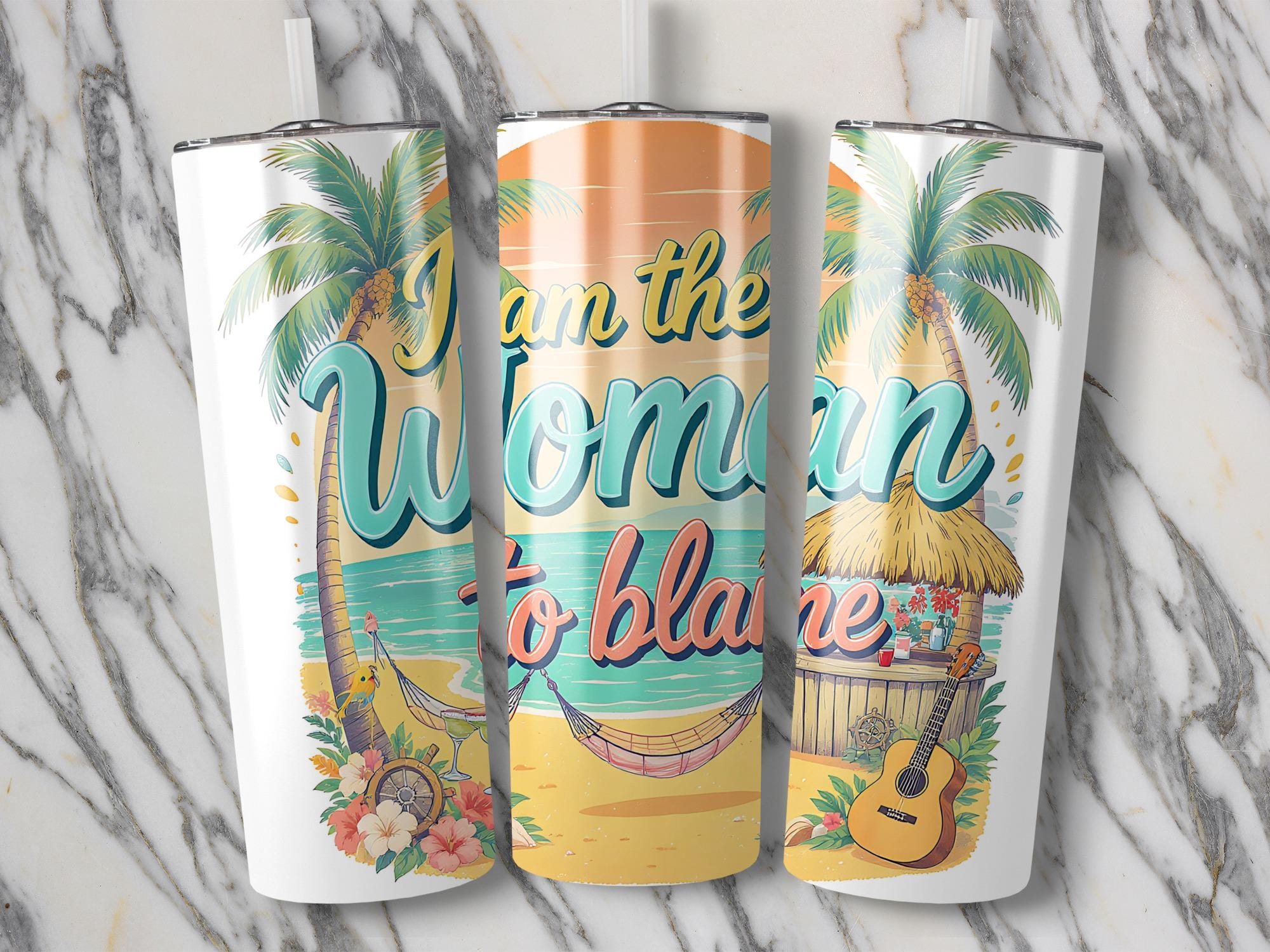 Beach Tumbler Wrap: Tropical Island Design PNG (Digital Download)