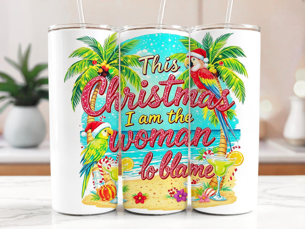 Tropical Christmas Tumbler Wrap: Parrot Santa Hat (Digital Download)