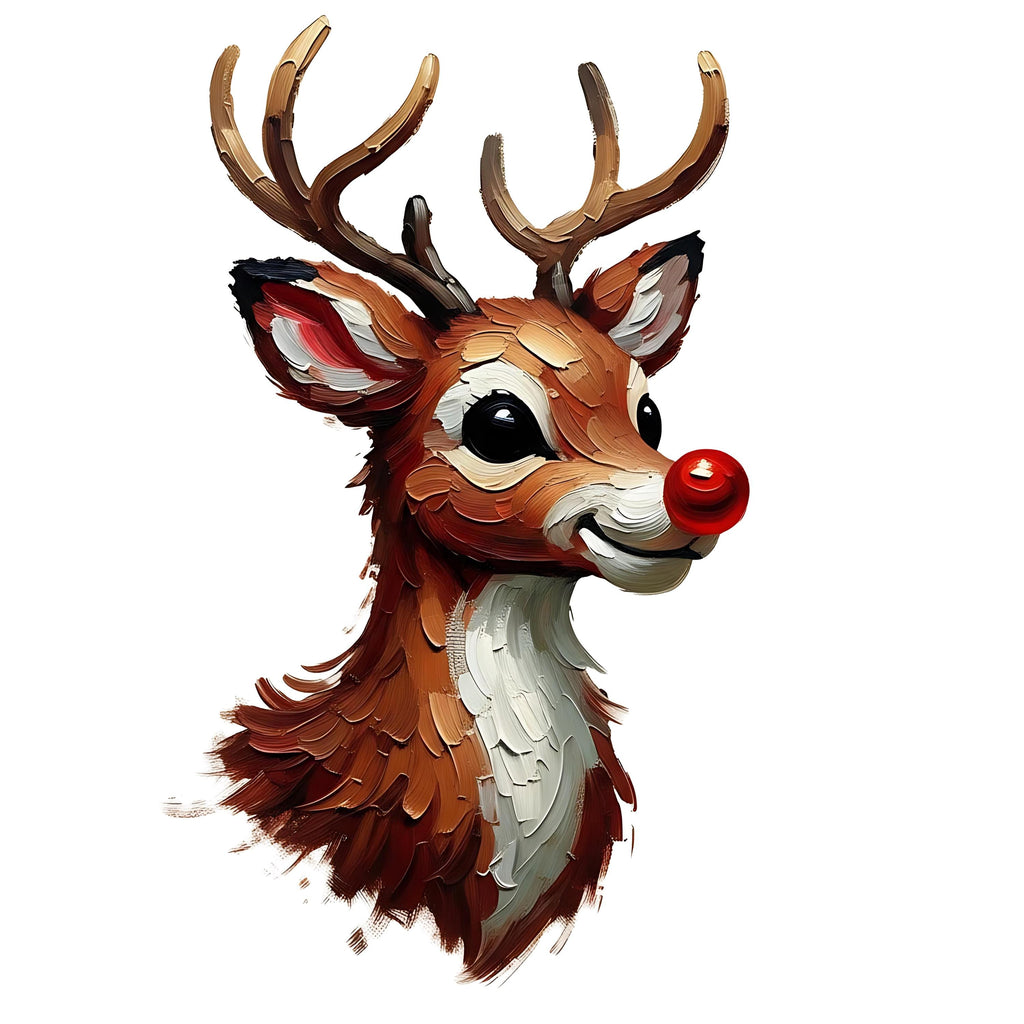 Red Nosed Reindeer Christmas Art: Holiday Printable (Digital File)