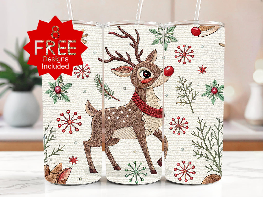 Rudolph Reindeer Tumbler Wrap: Christmas 20oz Skinny Tumbler Design (Digital Download)