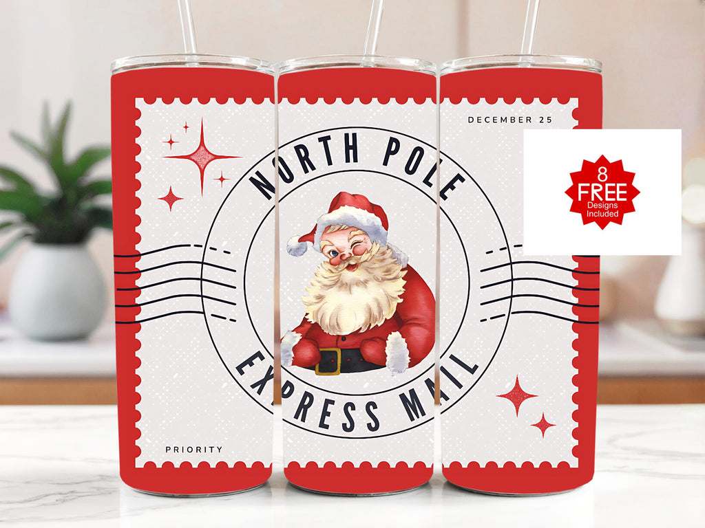 North Pole Express Santa Tumbler Wrap: 20oz Skinny Tumbler (Digital Download)
