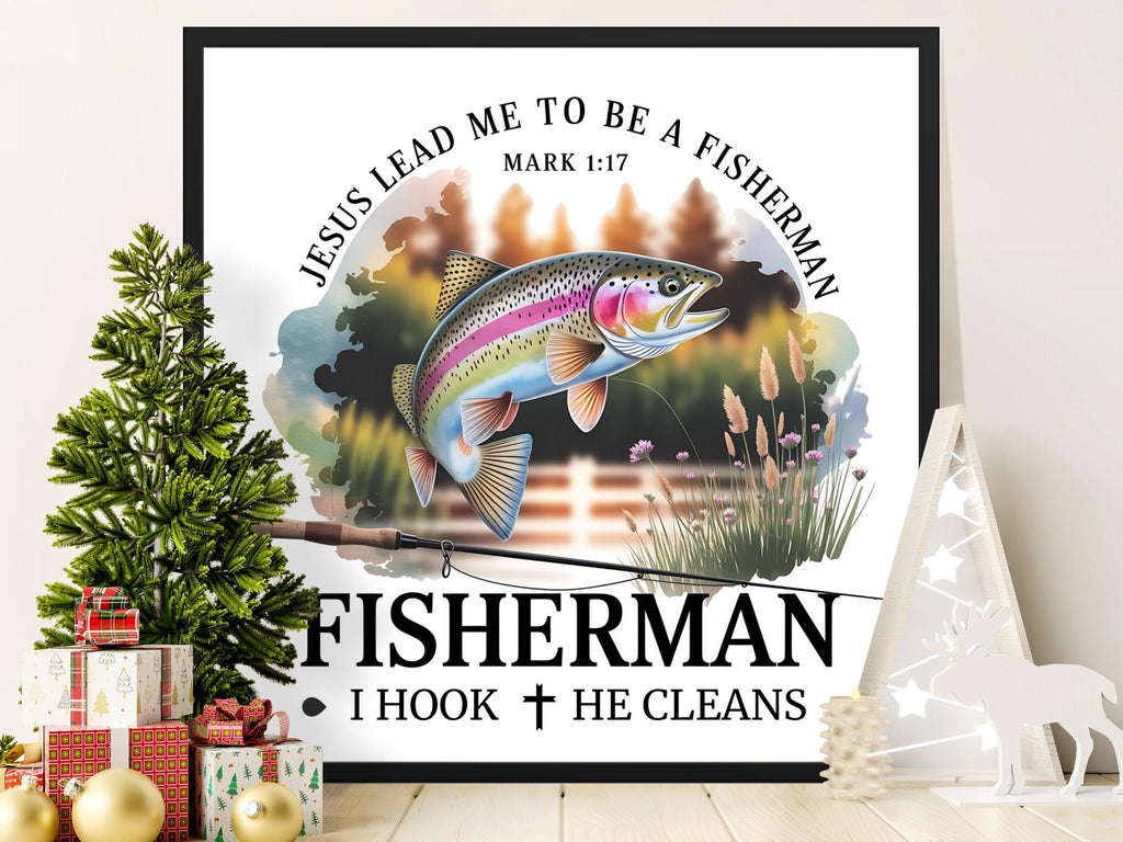 Rainbow Trout Fisherman PNG: Jesus Lead Me Sublimation Design (Digital Download)