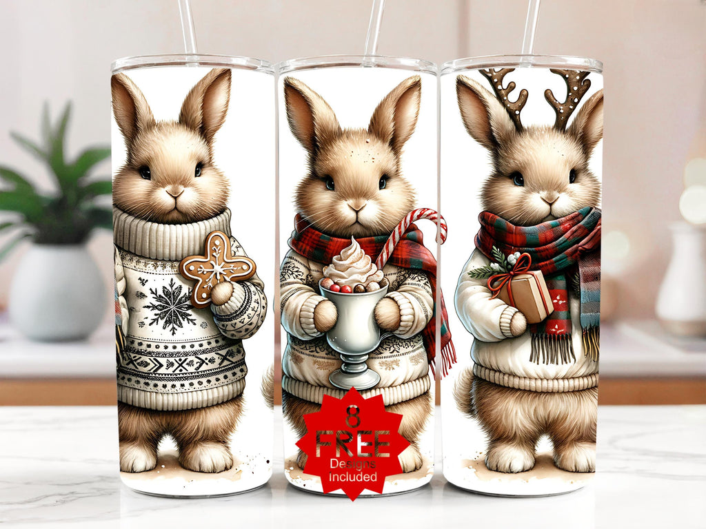 Winter Bunnies 20oz Tumbler Wrap: Holiday Hare PNG (Digital Download)