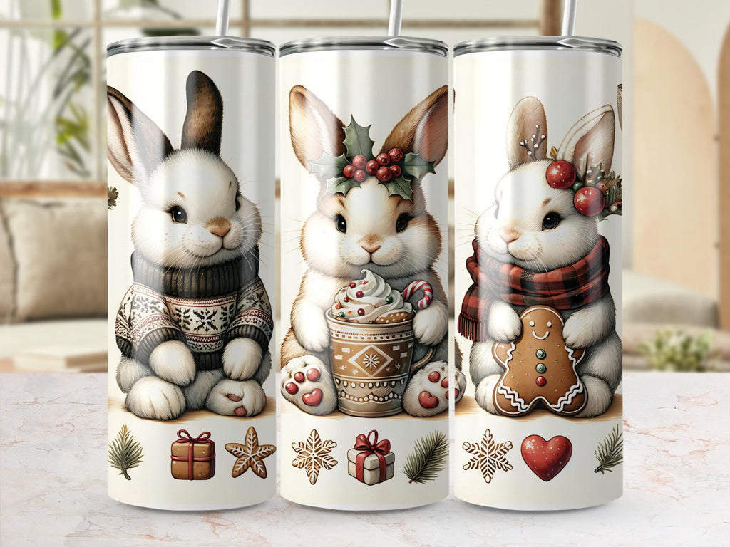 Winter Bunnies Tumbler Wrap: Christmas Rabbit Cocoa Design (Digital Download)