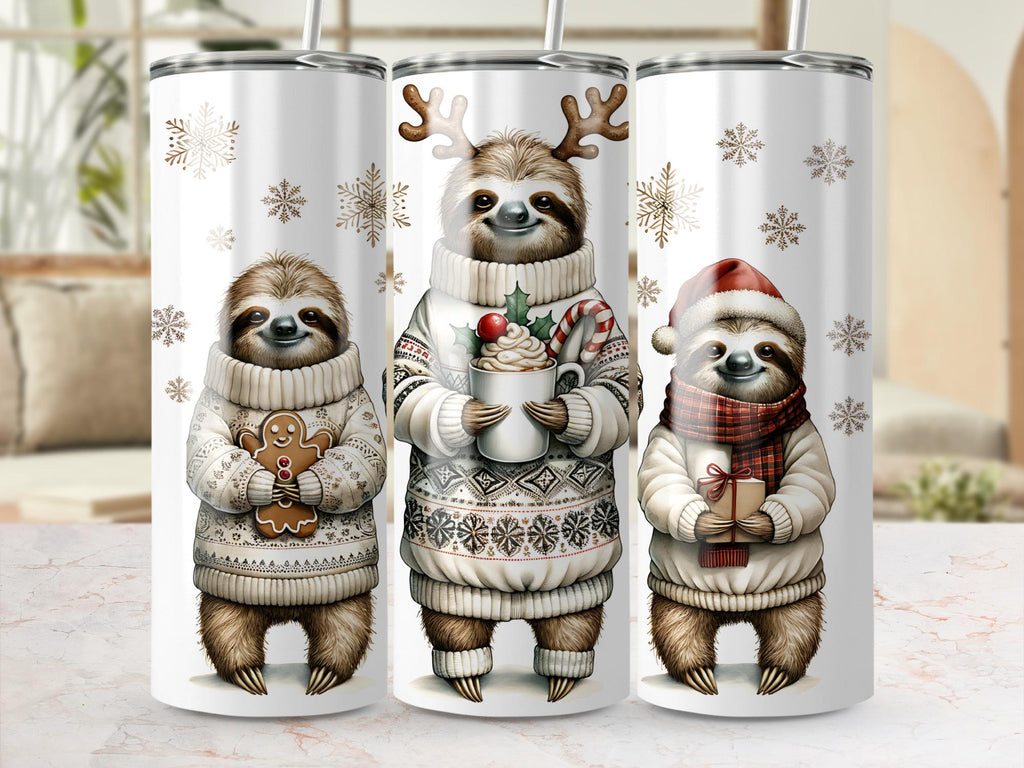 Christmas Sloth 20oz Tumbler Wrap: Festive Holiday PNG (Digital Download)