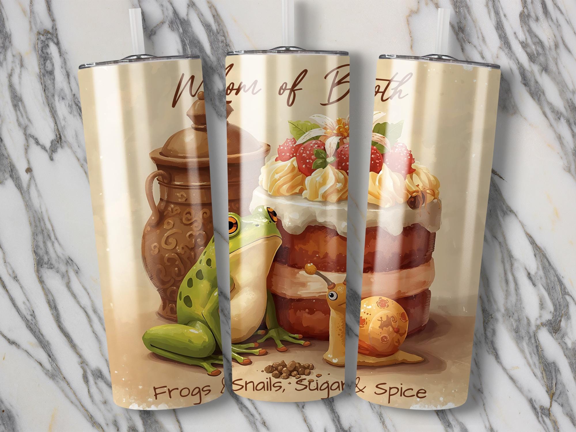 Mom of Both Tumbler Wrap: Frog, Snail, Cake Design (PNG Digital Download)