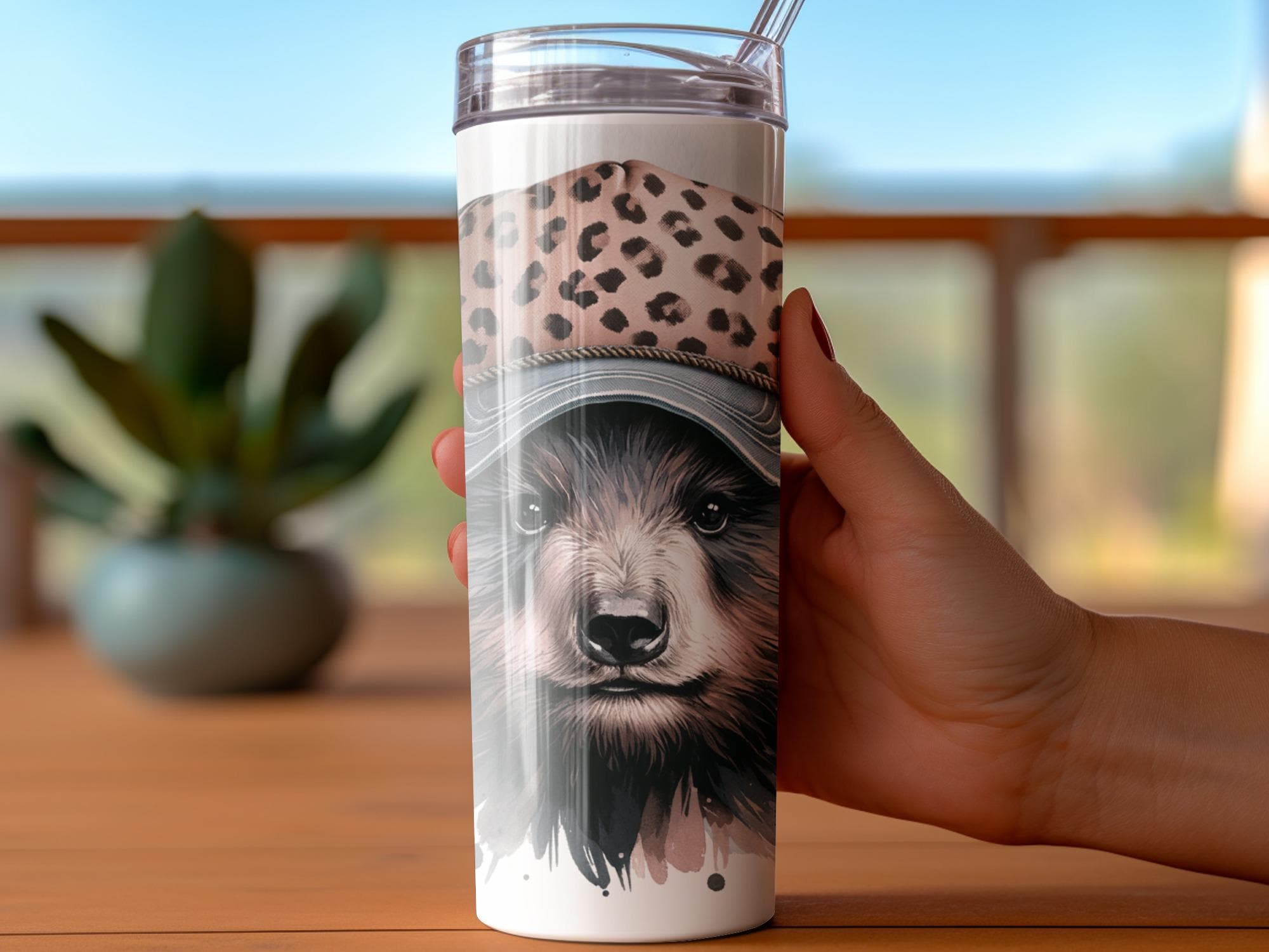 Bear in Trucker Hat Tumbler Wrap - Animal Clipart (Digital Download)