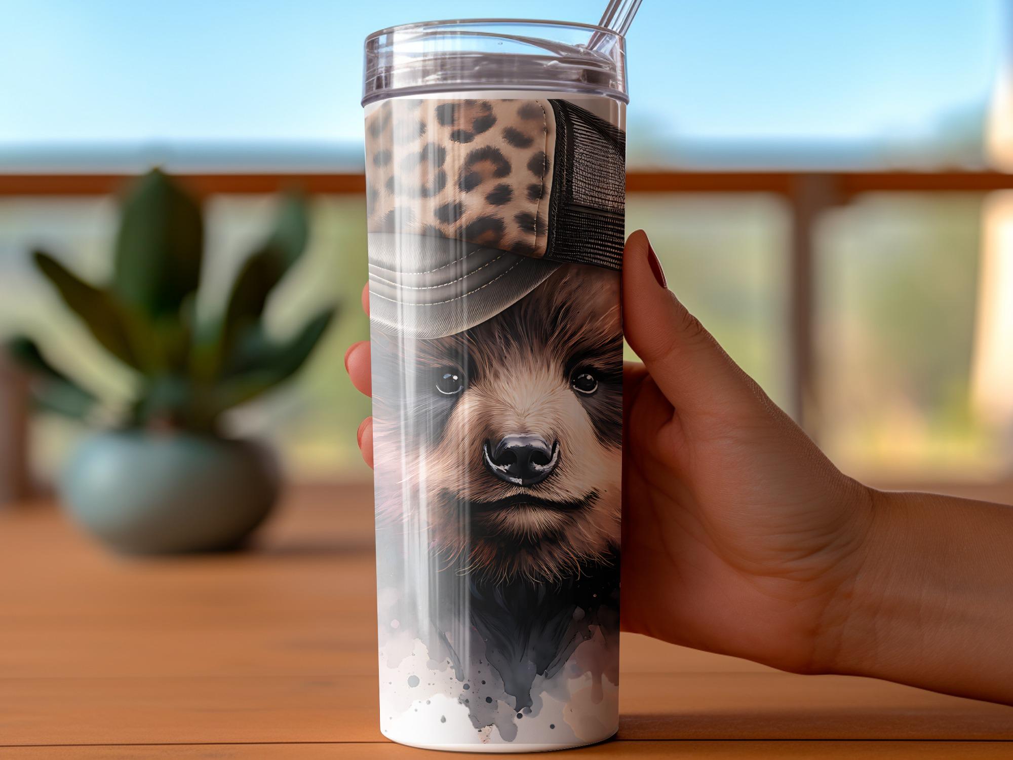 Bear in Leopard Hat Tumbler Wrap: Funny Animal Design (Digital Download)