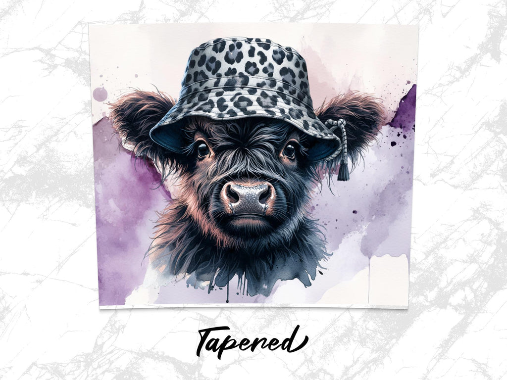 Highland Cow Tumbler Wrap: Leopard Bucket Hat Calf Design (Digital Download)