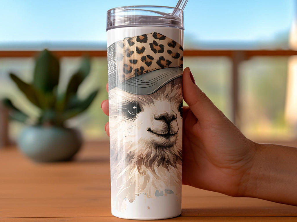 Leopard Hat Llama PNG: Boho Animal Tumbler Wrap (Digital Download)