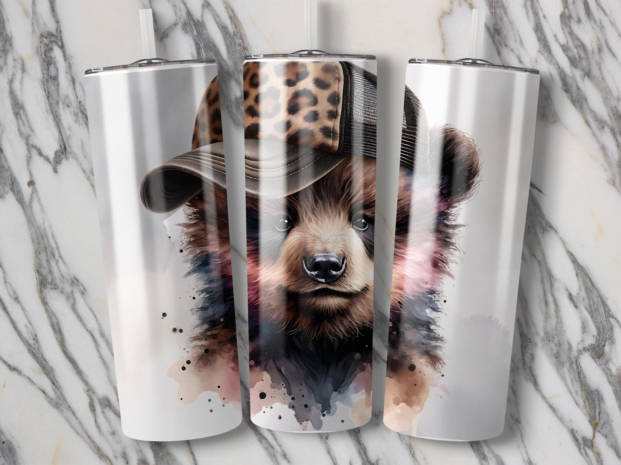 Bear in Leopard Hat Tumbler Wrap: Funny Animal Design (Digital Download)