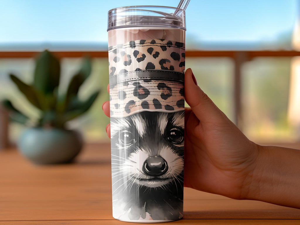 Raccoon in Leopard Hat Tumbler Wrap Design (Digital Download)