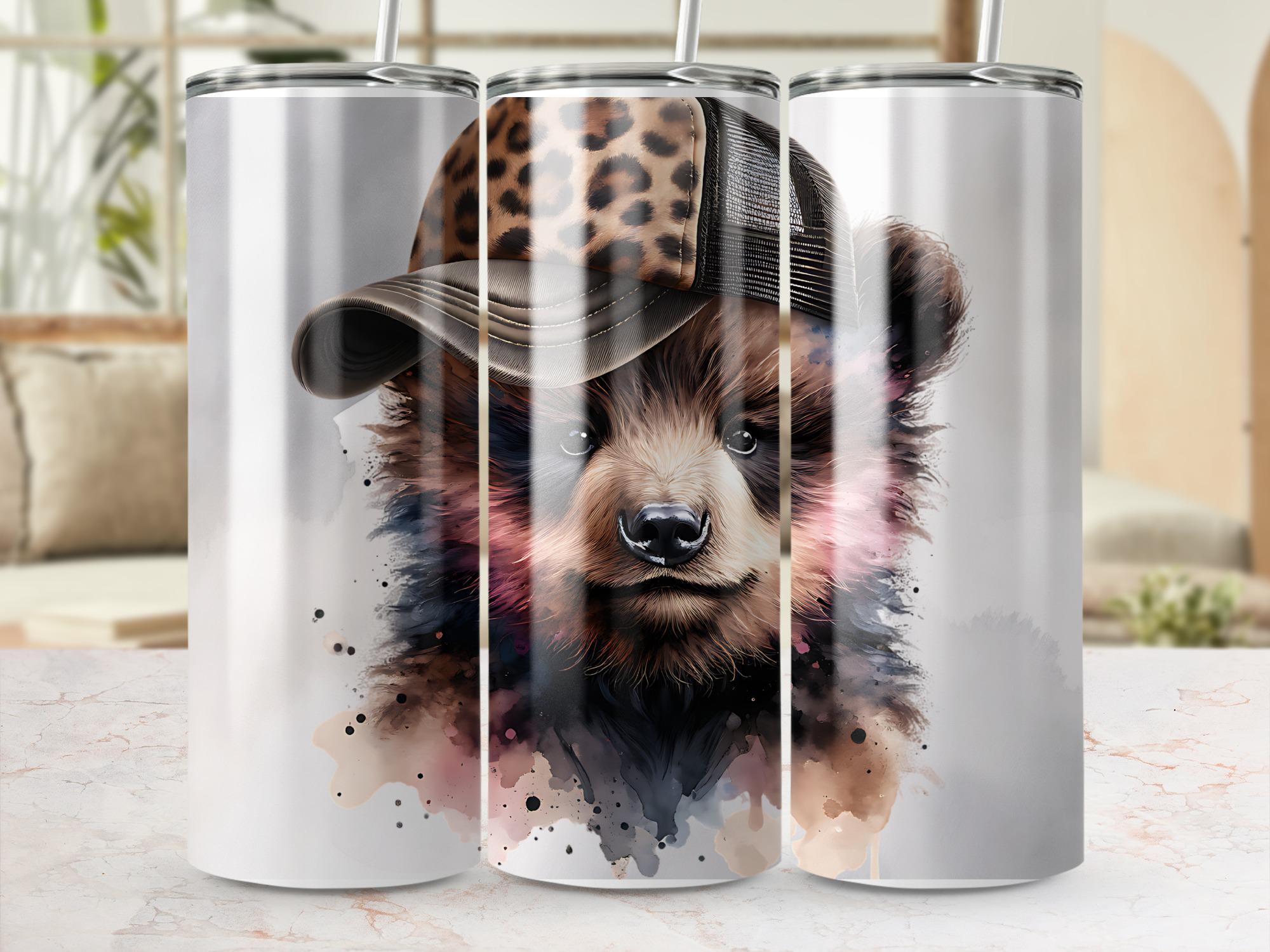 Bear in Leopard Hat Tumbler Wrap: Funny Animal Design (Digital Download)