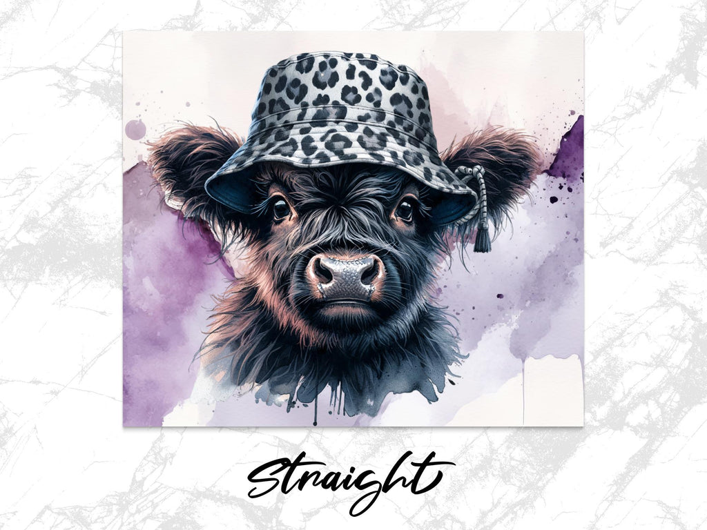 Highland Cow Tumbler Wrap: Leopard Bucket Hat Calf Design (Digital Download)