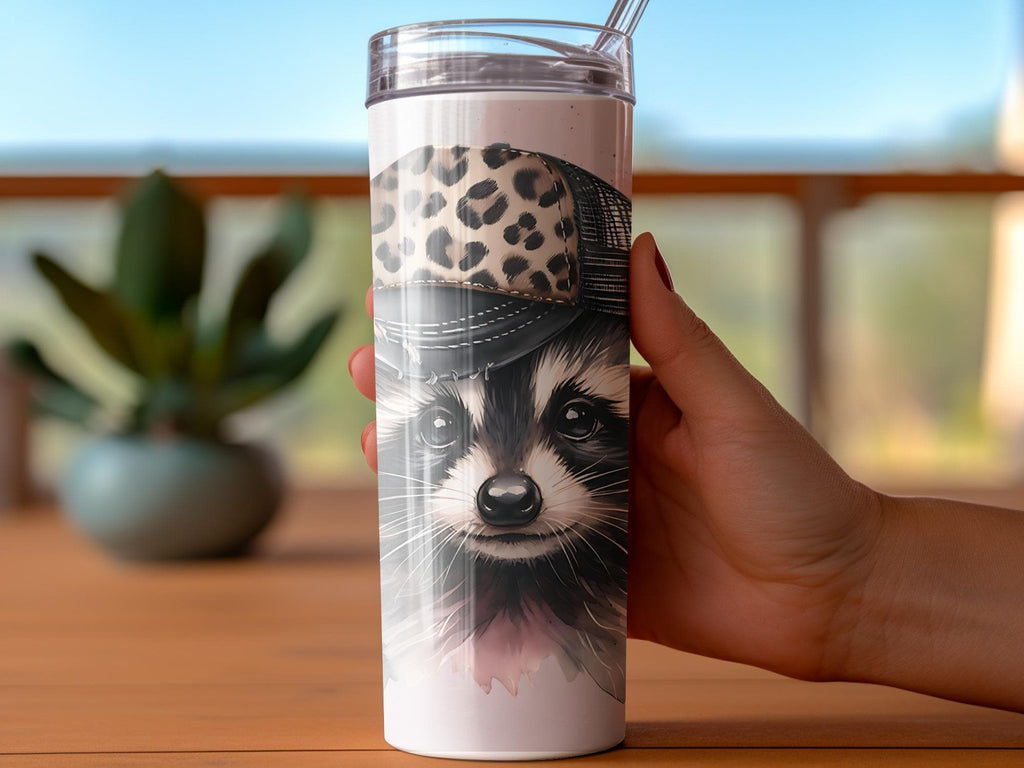 Raccoon Leopard Hat 20oz Tumbler Wrap: Girly Animal PNG (Digital Download)