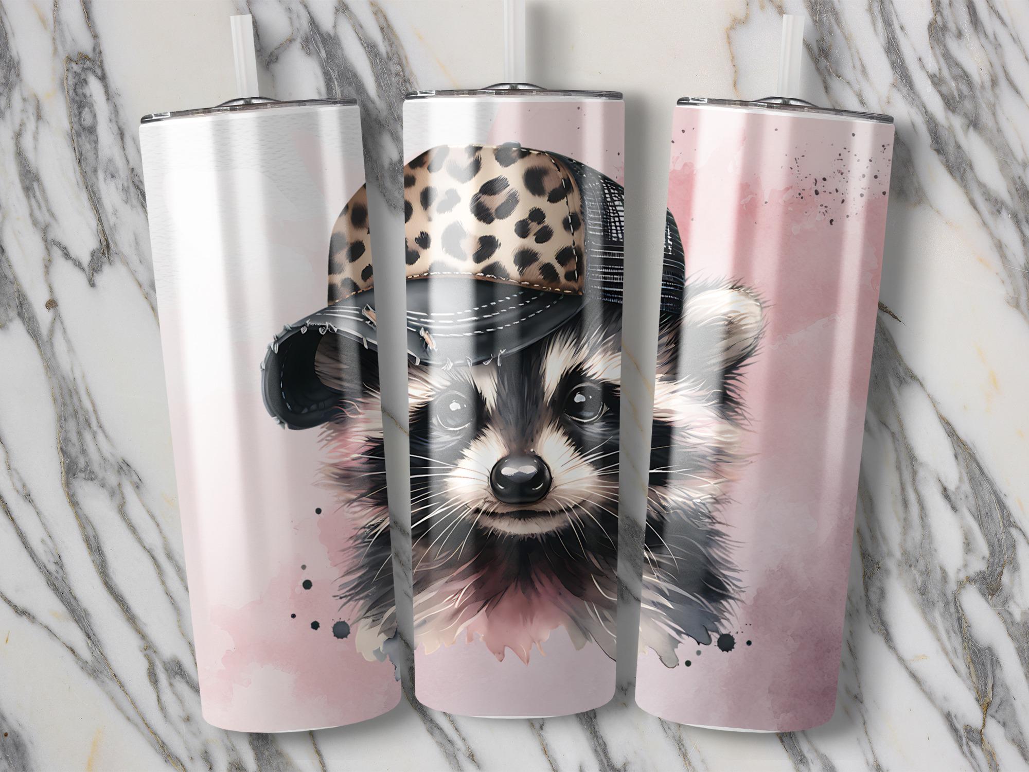 Raccoon Leopard Hat 20oz Tumbler Wrap: Girly Animal PNG (Digital Download)