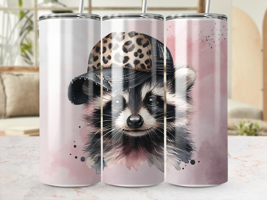 Raccoon Leopard Hat 20oz Tumbler Wrap: Girly Animal PNG (Digital Download)