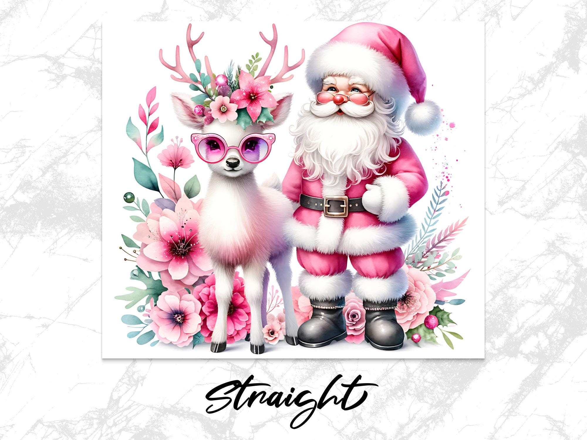 Floral Deer Santa Tumbler Wrap: 20oz Skinny Tumbler Sublimation (PNG Digital Download)