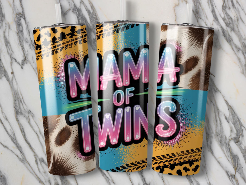 Mama of Twins Tumbler Wrap: Giraffe Leopard Print Sublimation Design (Digital Download)