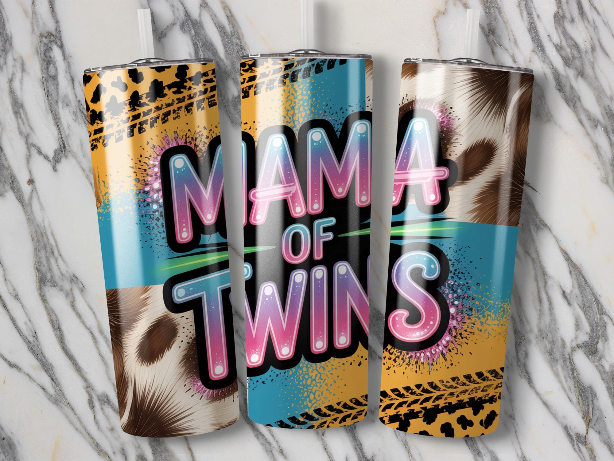 Mama of Twins Tumbler Wrap: Giraffe Leopard Print Sublimation Design (Digital Download)