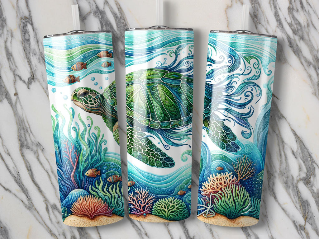 Sea Turtle Tumbler Wrap: Ocean Life Sublimation Design (Digital Download)