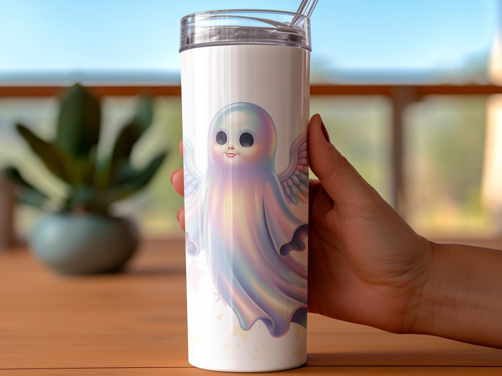 Rainbow Ghost Tumbler Wrap: Angel Wings, 20oz Skinny Tumbler (Digital Download)