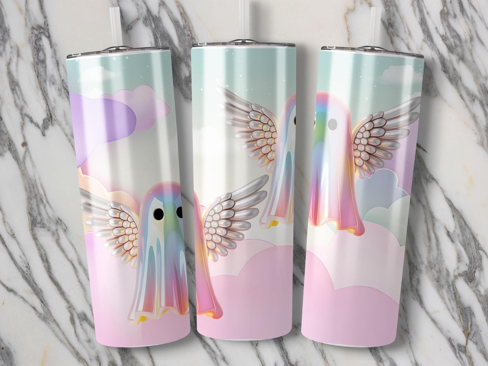 Angel Ghost Tumbler Wrap: Pastel Goth Sublimation Design (Digital Download)