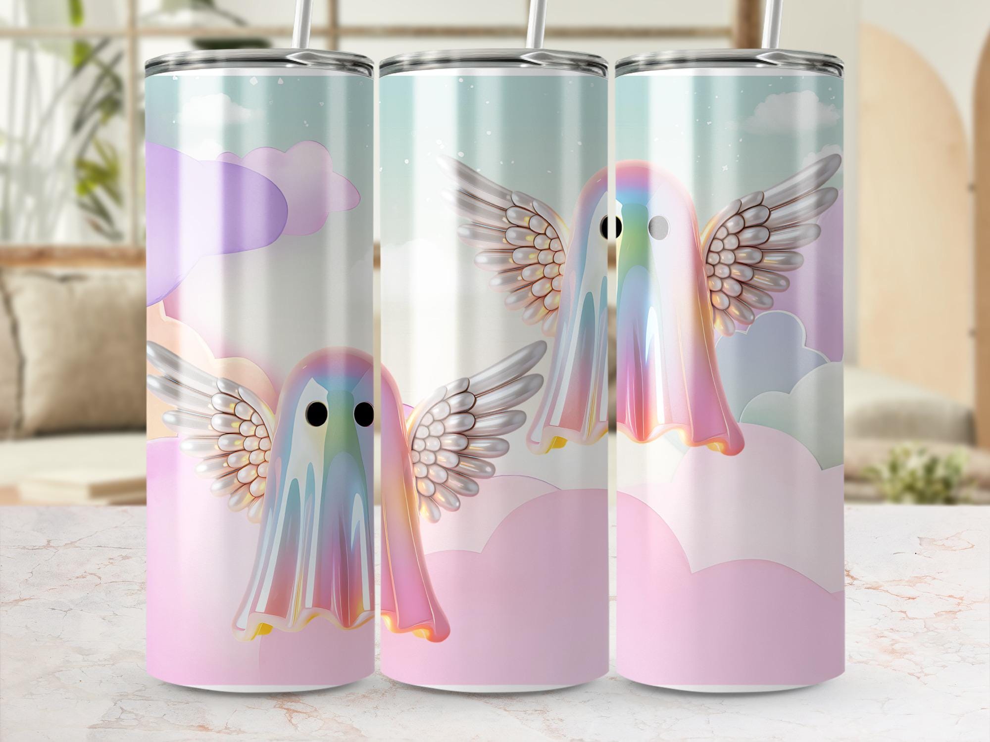 Angel Ghost Tumbler Wrap: Pastel Goth Sublimation Design (Digital Download)