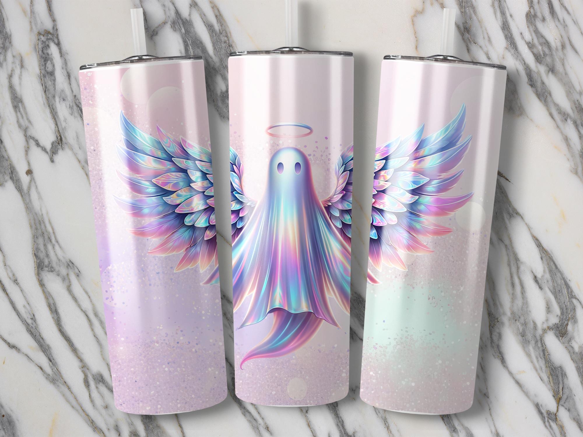 Angel Ghost Tumbler Wrap: Holographic Wings, 20oz Skinny Tumbler (Digital Download)