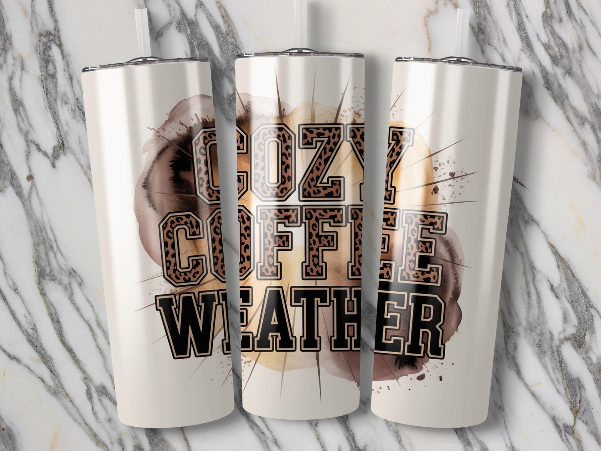 Leopard Print Coffee Weather Tumbler Wrap - 20oz Sublimation Design (Digital Download)