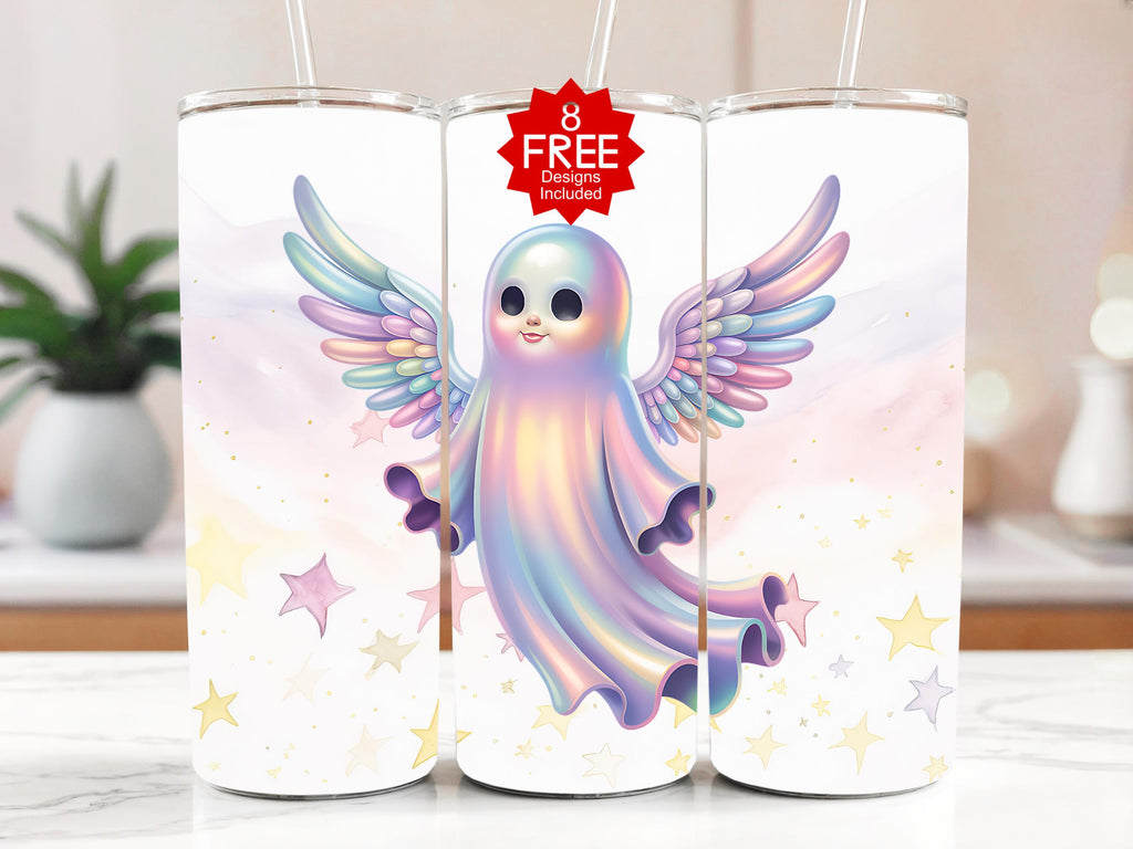 Rainbow Ghost Tumbler Wrap: Angel Wings, 20oz Skinny Tumbler (Digital Download)