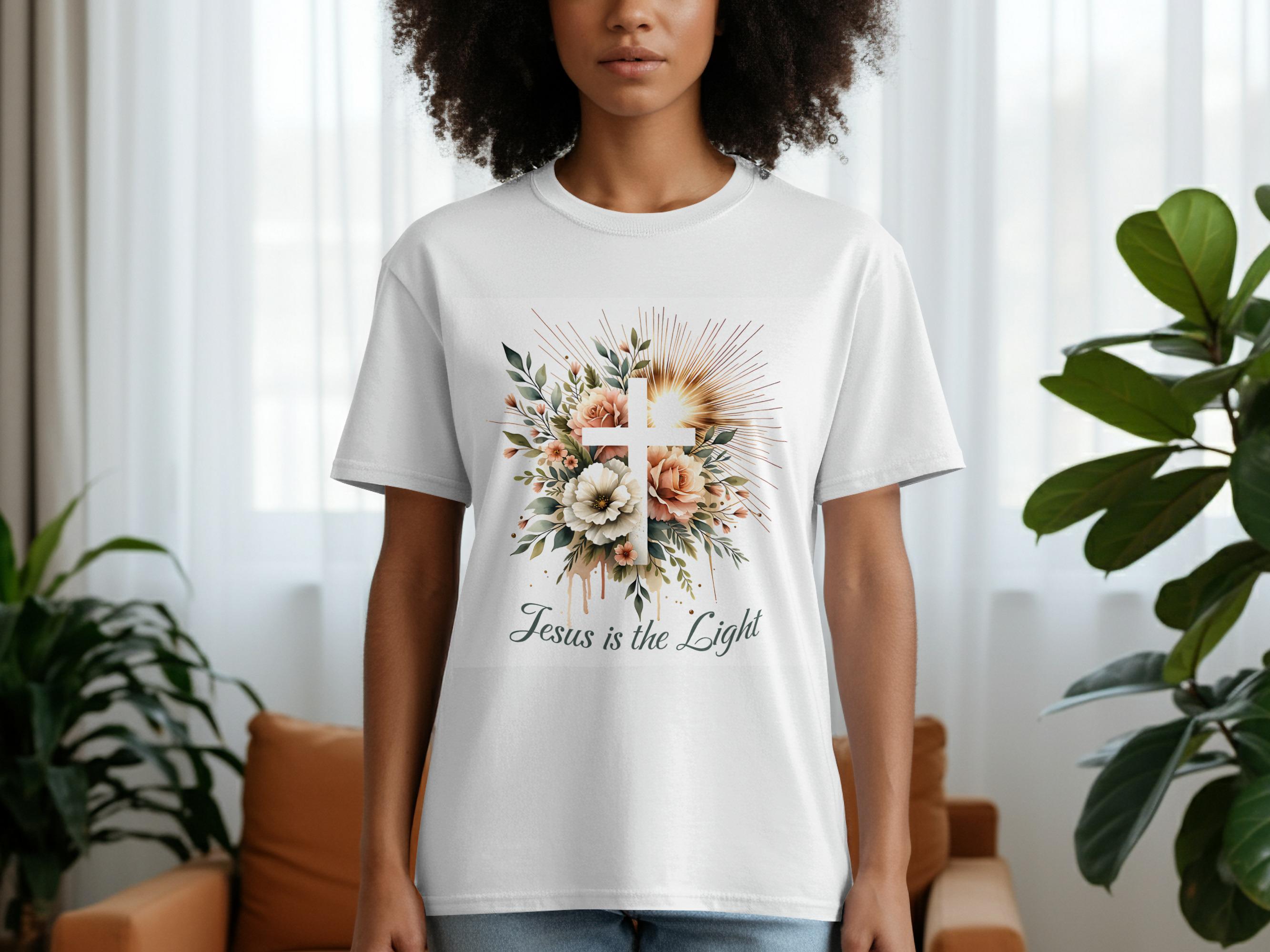 Floral Cross 'Jesus is the Light' PNG: Christian T-Shirt Sublimation (Digital Download)